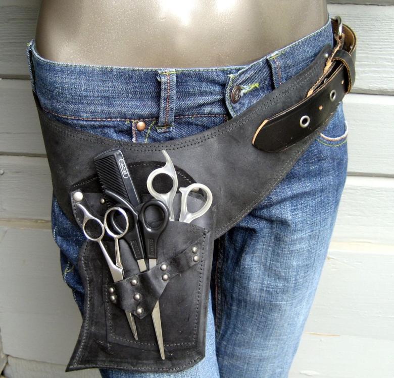 Hair Stylist shear/scissor holster/pouch. - totally cool | Stylist tools,  Barbershop design, Leather