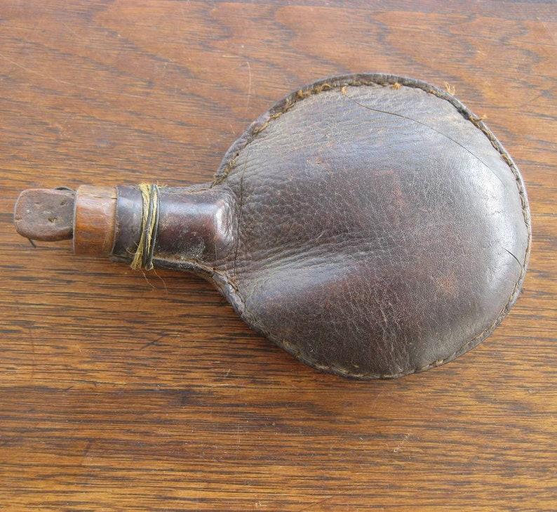 Antique Leather Black Powder Shot Flask For Parts or Repair image 1