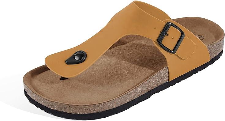 Amazon.com | Runcati Mens Flip Flops Cork with Adjustable Buckle Straps  Beach Slip on Thong Sandals Size 7-13 | Sandals
