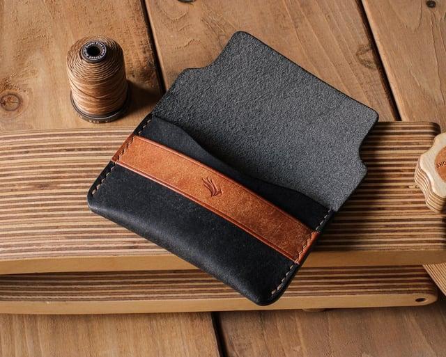 Tried my hand at “The Rudder” flap wallet pattern by dsleathergoods! :  r/Leathercraft
