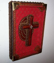Red Leather Diamond Tuck Box  with Leather Cross