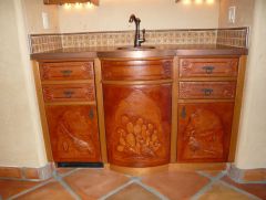 Leather covered doors and drawers for wet bar