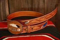 hand carved feather belt