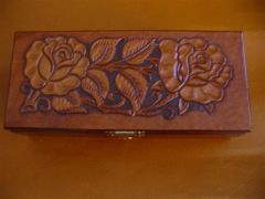 Leather & Wood Jewellery Box - Rose Pattern