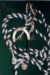 Fancy Black Hackamore set - Rawhide, DR, Black, Red IW, braided ring headstall and rope to match.jpg