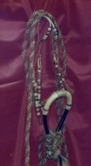Hackamore set - Black with Rawhide, double ear braided ring headstall, brown with black check rop.jpg