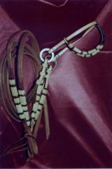 Double ear silver ring headstall, rawhide-burgundy kangaroo braided, harness reins to match.jpg