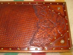 tooled leather and wooden gun box