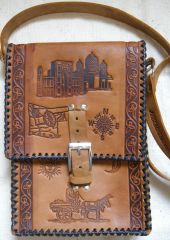 Handmade leather bag.Uzbekistan craft.