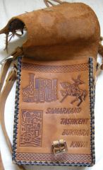 Hand made leather bag - " Uzbekistan memories".