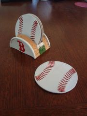 Red Sox themed coaster set & holder