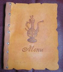 Menu. Handmade leather cover.