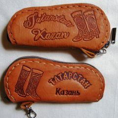 Leather handmade key holder.Tatarstan art and craft.