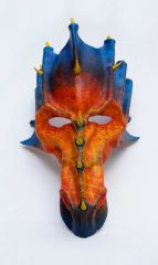 blue, red, orange, and yellow Dragon mask