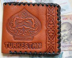Handmade leather wallet  with  Kazakhstan old symbol.