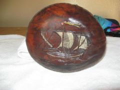 Leather Bowl with Hand Tooled ship