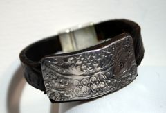 Aluminum and Embossed Leather Braclet