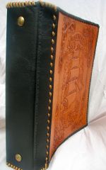 hand tooled, 3 ring binder style artist's portfolio or photo album (binder view)