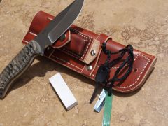 JWSS Knife Sheath with flint, can opener, sharpen stone