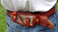 Snake skin inlay cross draw knife sheath