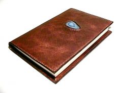 Bison Leather Journal Cover With An Agate Slice Stone Inlay.