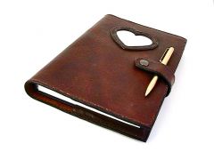 Buffalo Hide Journal Cover With Heart Photo Frame