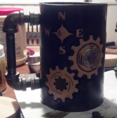 steampunk leather Mug tankard with spinning propeller
