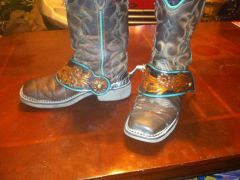 Customers boots with the straps I made for her.