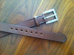 Belt with stitched buckle and keeper