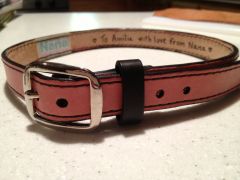 First Belt: "Nana made it for me" label sewn in next to inscription