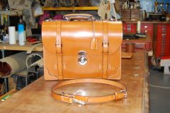 A Hand stitched light havana briefcase