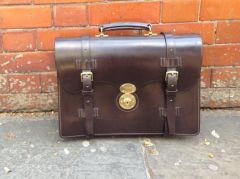 Hand Stitched 2 pocket Bridle leather Briefcase with Scallop Front