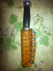Leather wrap thermo plastic retention knife sheath