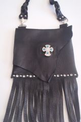 Leather Biker Hip Bag with Fringe