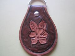 Key Fob Flower Encraved Antique Brown
