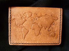 Tooled Leather Wallet - World Map - Front