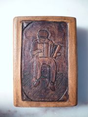 Leather Matchbox Holder - Accordionist - Front View