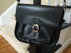 Black leather handbag, hand stitched, template available here on leatherwork.net