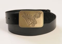 Moose Head Leather 1.5 Inch Belt With Brass Buckle 1