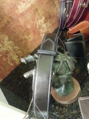Blue linen thread hand stitched leather belt