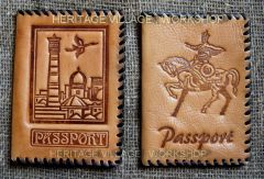 Handmade leather passport cover .
