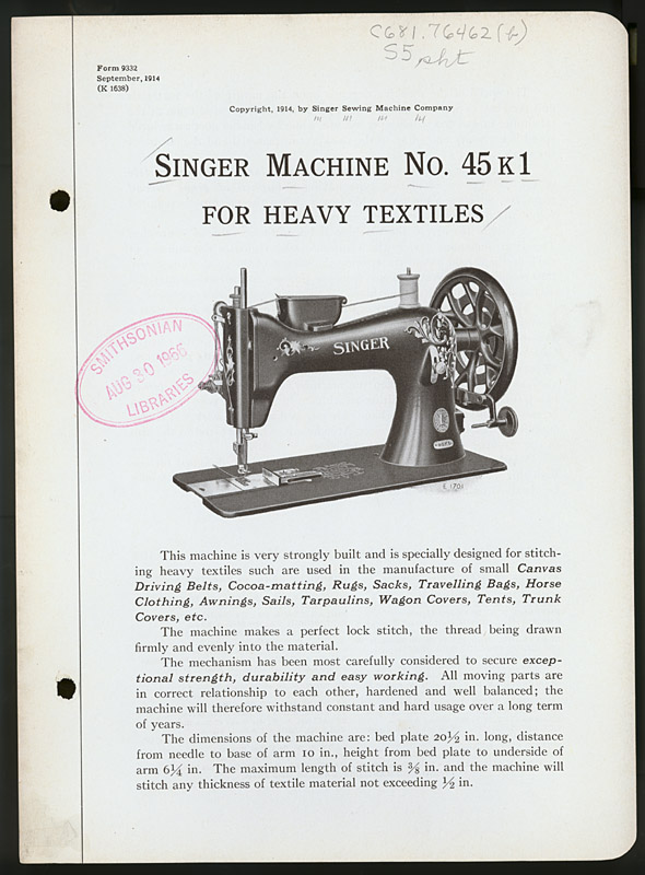 Original Singer 45K Users Manual - Leather Sewing Machines ...