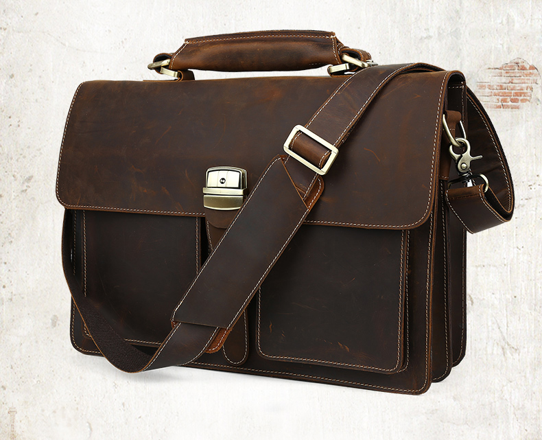 Men's Large Genuine Distressed Leather Brown Briefcase Attache Laptop Bag 01.jpg