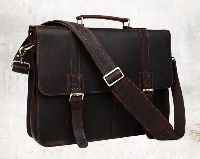 Dark Brown Distressed Leather Business Laptop Briefcase 01.jpg