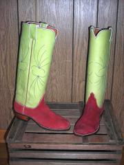 red waxed french calf, lime green tops pair.JPG