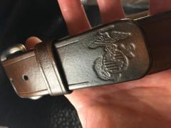 First belt I ever made.  A gift for my son who is a Devil Dog.  He wears it every day which makes me feel good.