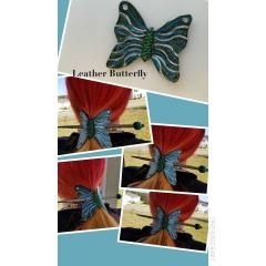 Hand stamped and tooled leather butterfly barrette