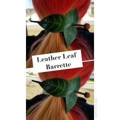 Green leather leaf barrette