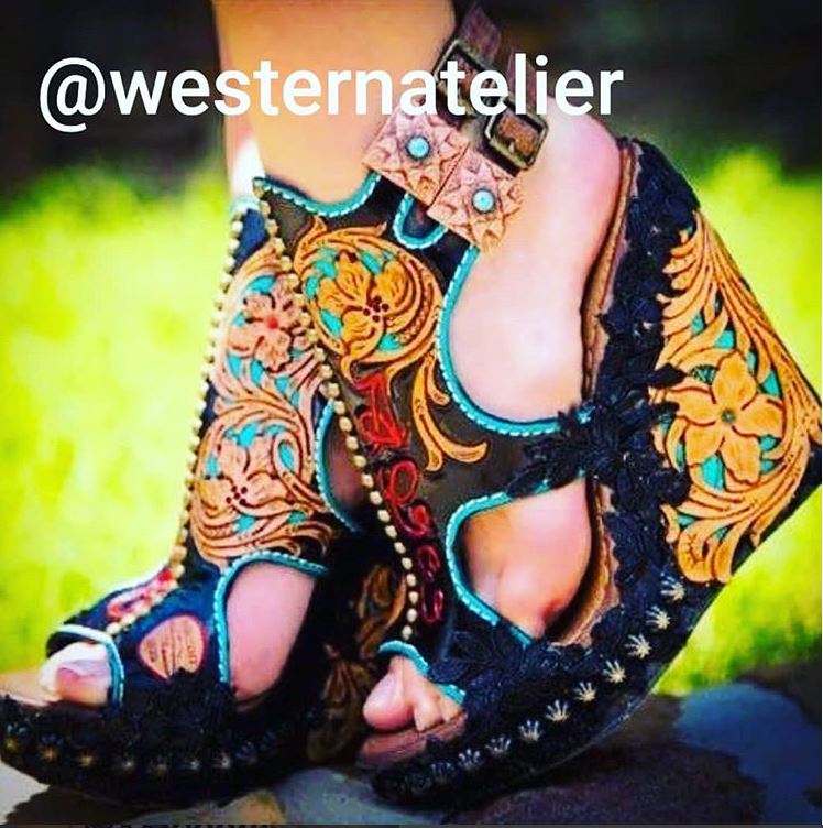Custom Tooled Wedge Sandals 