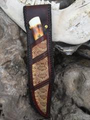 Damascus Skinner, Rattlesnake Inlay, Double Loop Laced edges